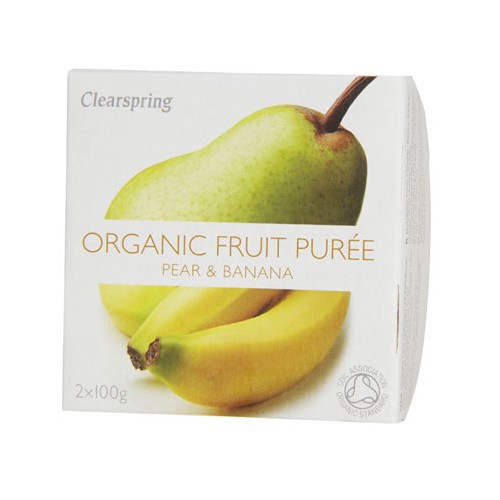 Frugtpuré Banan/pære Økologisk- 200 gr - Clearspring - Mindst holdbar til : 31-08-2024