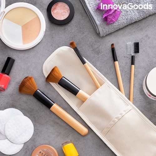 #2 - InnovaGoods Miset Wooden Makeup Børste Sæt - 5 stk