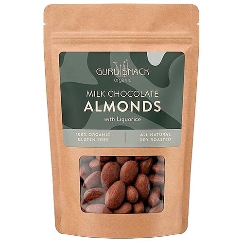 Mandler m. hvid chokolade & lakrids Økologisk - 100 g - Guru Snack