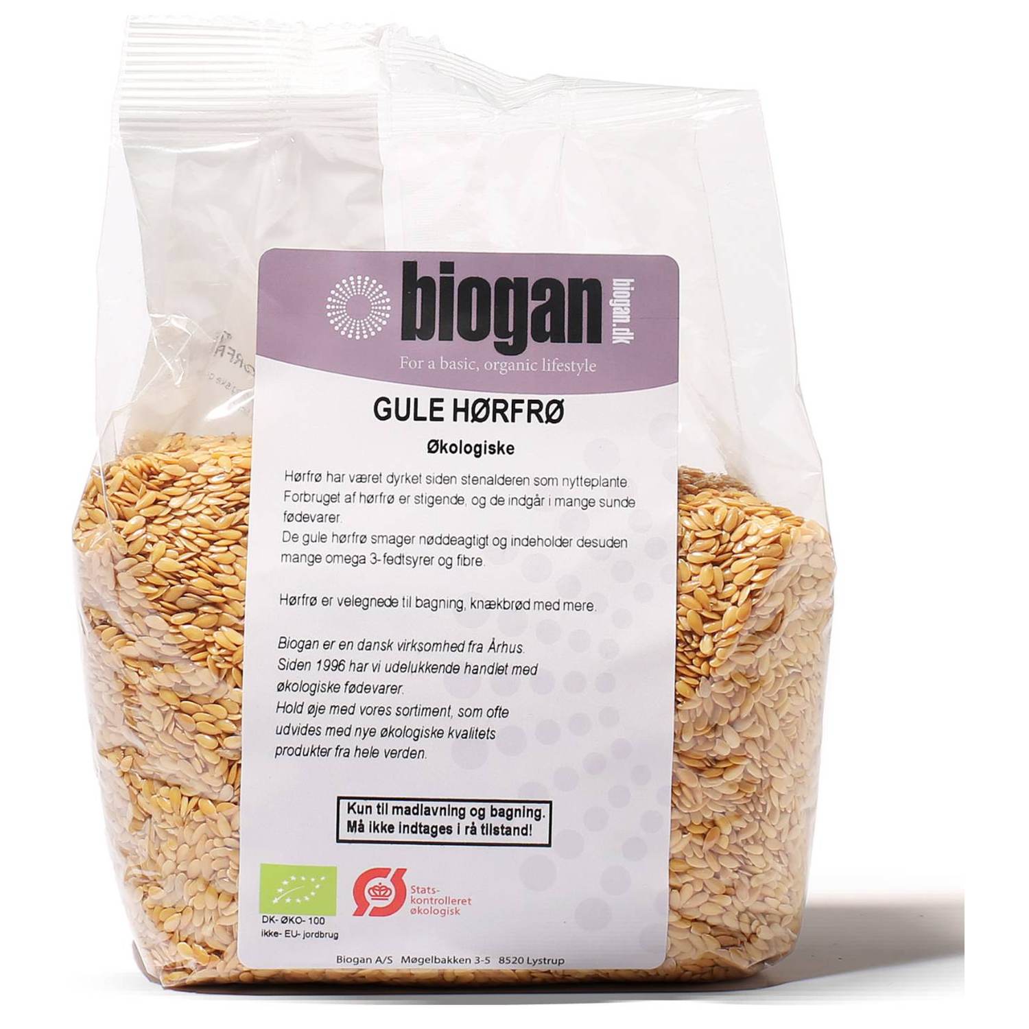 Hørfrø gule Økologisk - 500 gr - Biogan - Mindst holdbar til : 31-12-2026