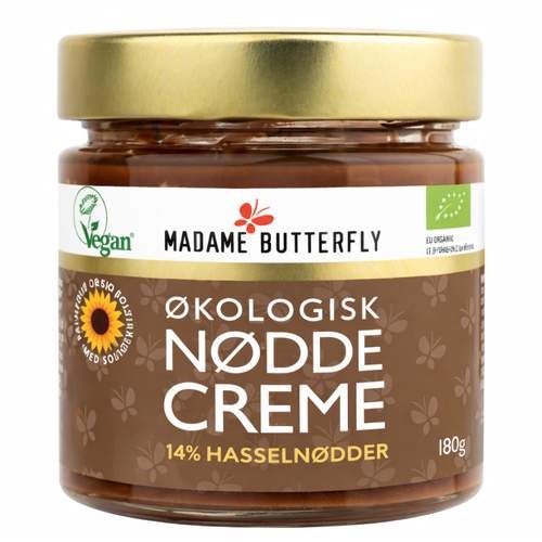 Nøddecreme 14% Hasselnødder Økologisk - 180 Gram - Madame Butterfly - DISCOUNT PRIS