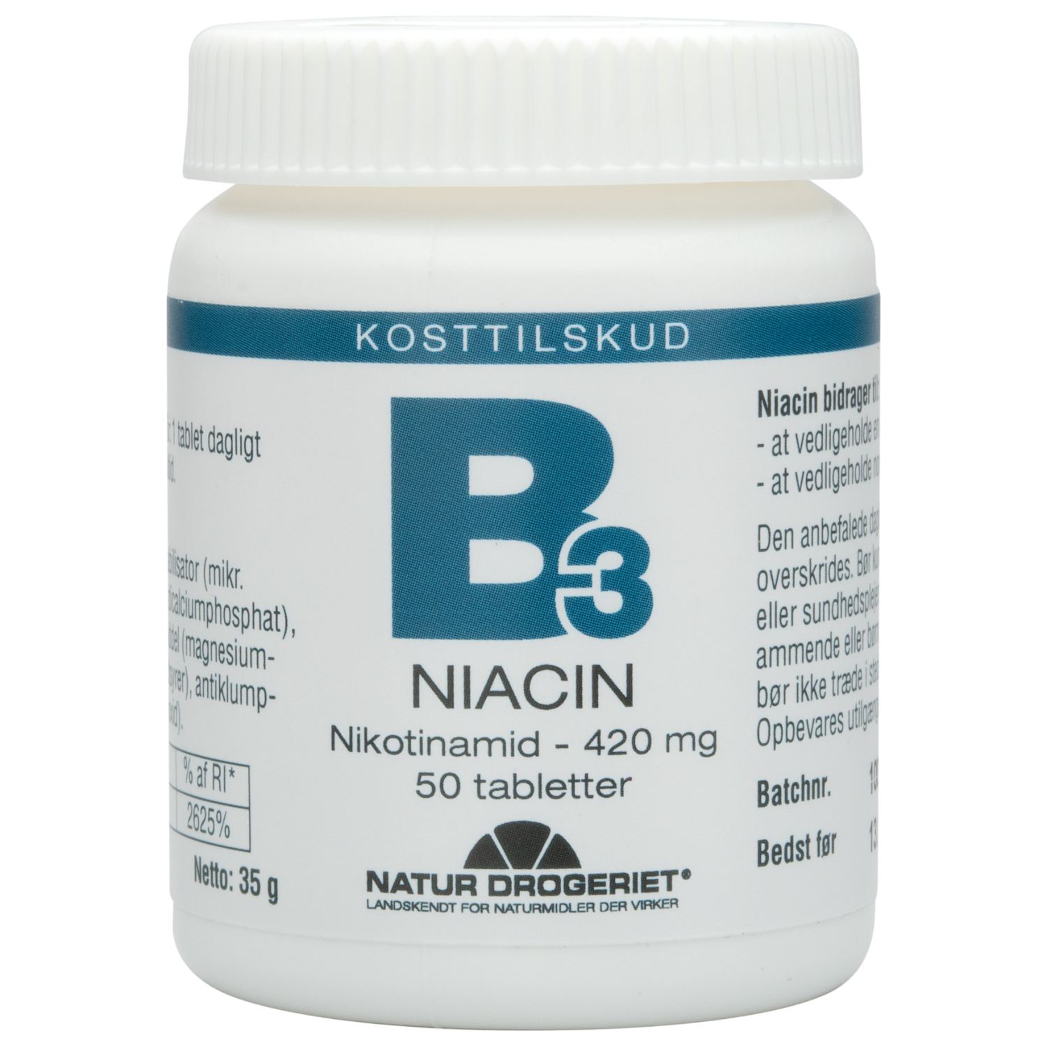 Billede af Niacin Nikotinamid B3 420 mg - 50 tab - Natur Drogeriet