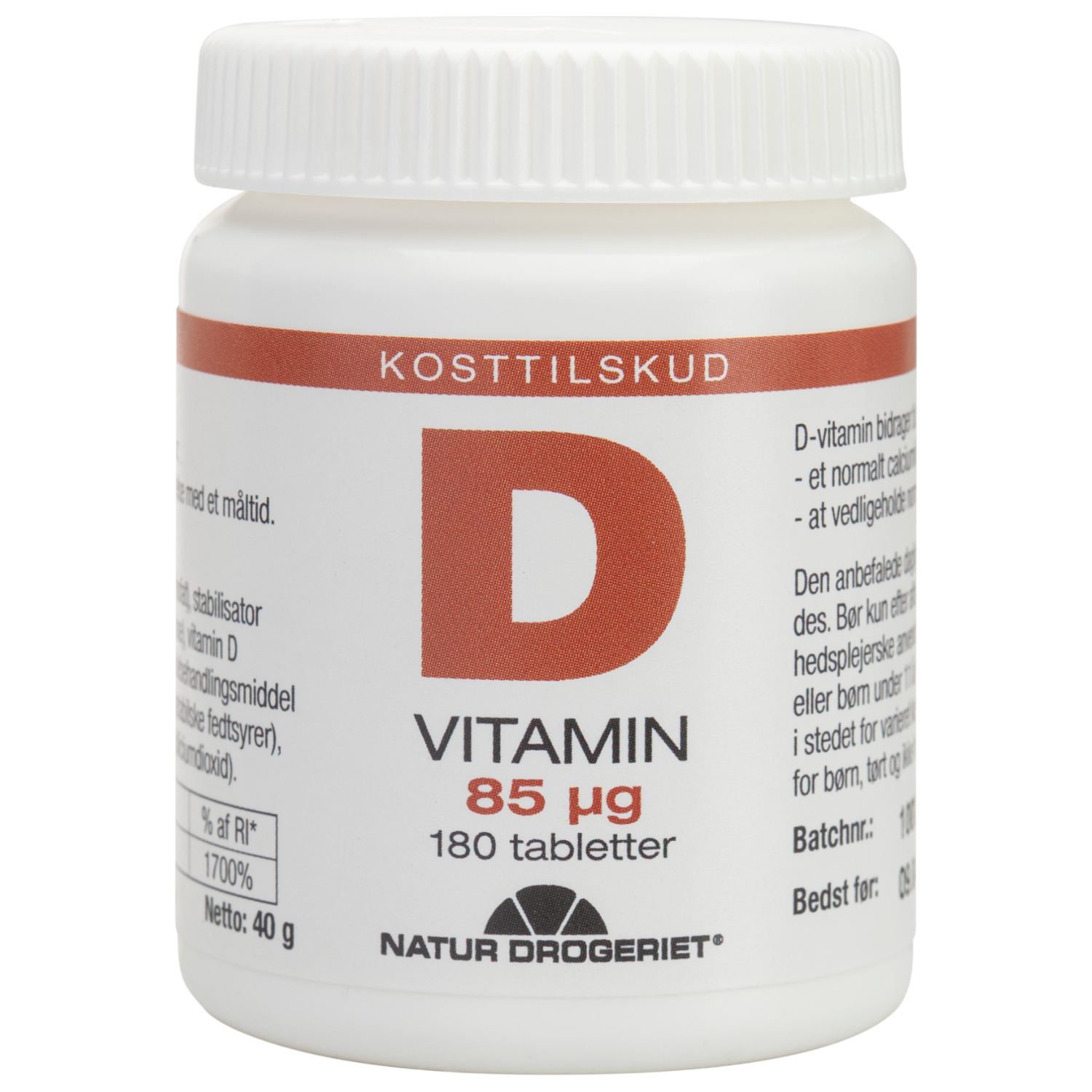 Billede af D3-vitamin 85 mcg, Super D - 180 tab - Natur Drogeriet