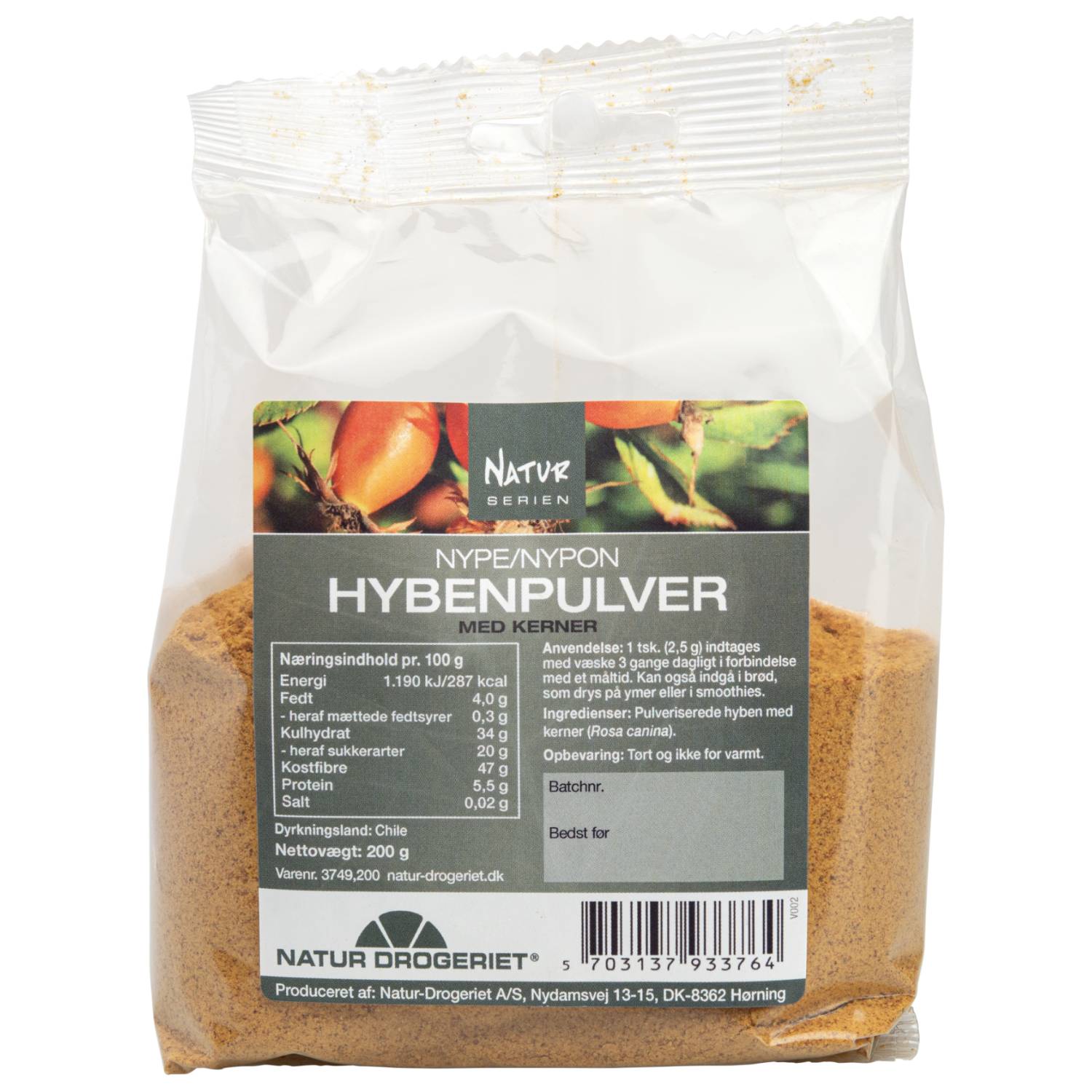 Billede af Hyben pulver, fint med frø - 200 gr - Natur Drogeriet