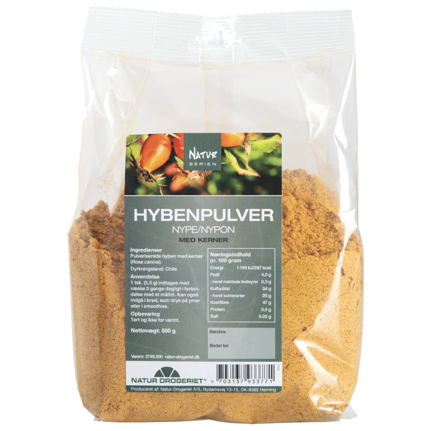Billede af Hyben pulver fin m/frø - 500 gr - Natur Drogeriet