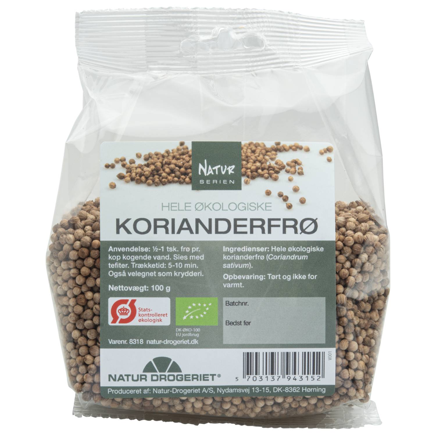 Korianderfrø hel Økologisk - 100 gr - Natur Drogeriet