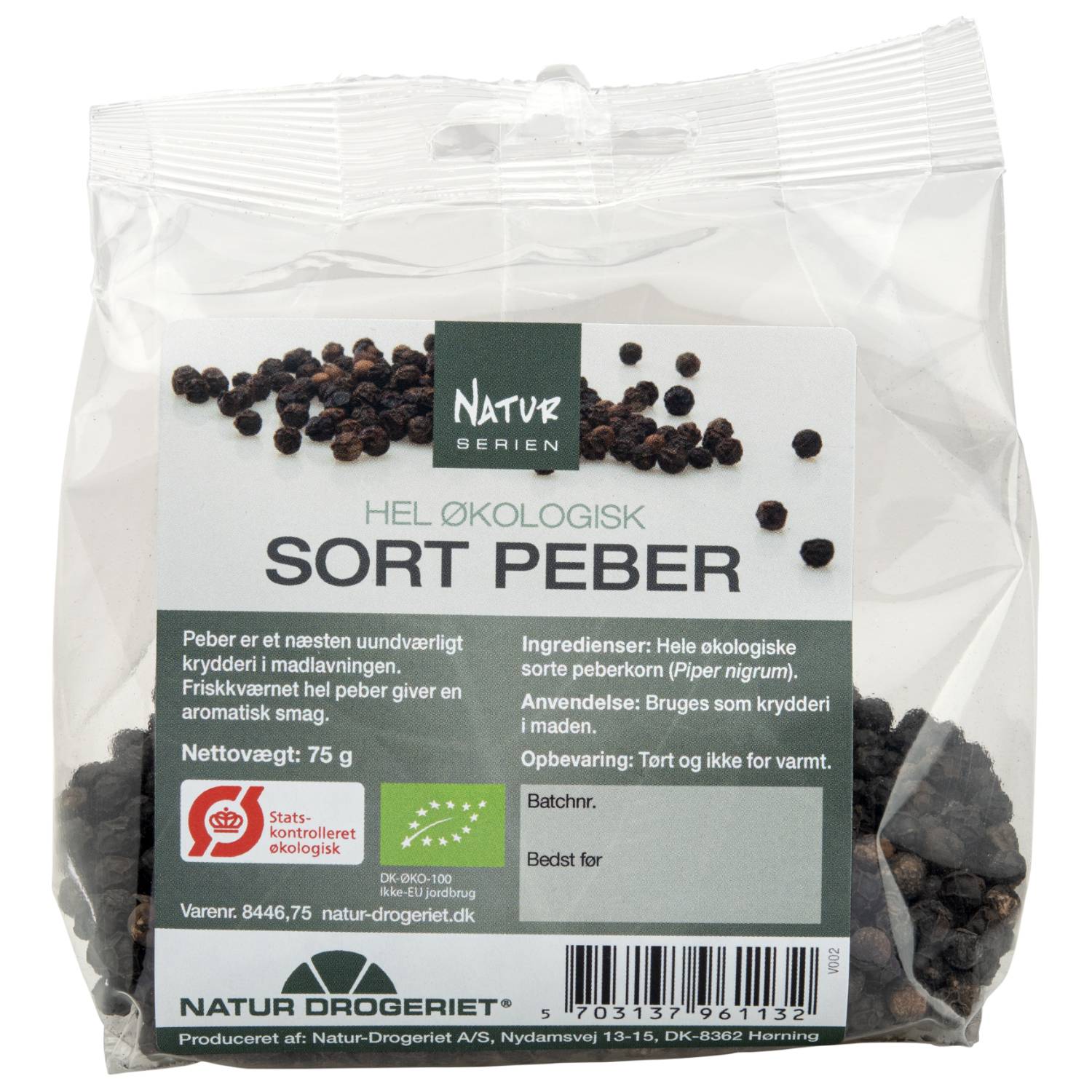 Peber sort hel Økologisk - 75 gram - Natur Drogeriet
