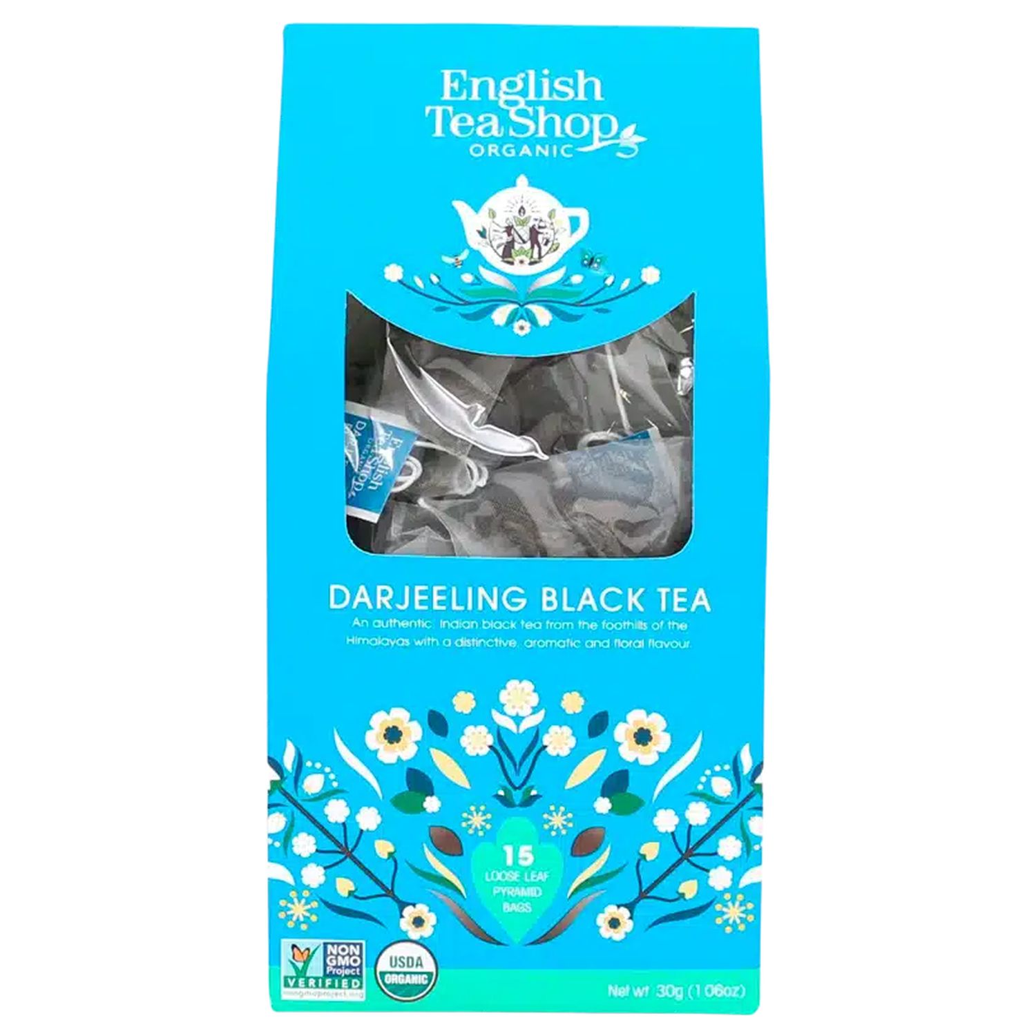 Darjeeling Sort Te Pyramide Økologisk - 15 pyramideposer - English Tea Shop