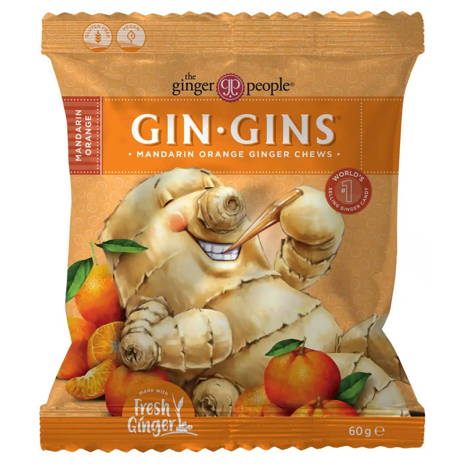 Gin Gins Ingefær Chews Mandarin - 60 gram - Ginger People