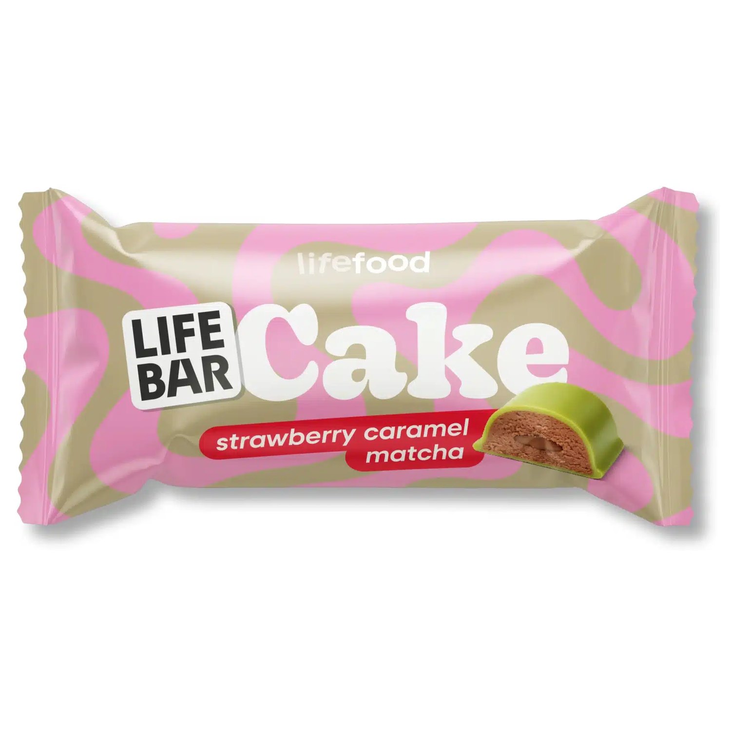 LifeBar Cake Strawberry Caramel Matcha Økologisk - 35 gram - Lifefood