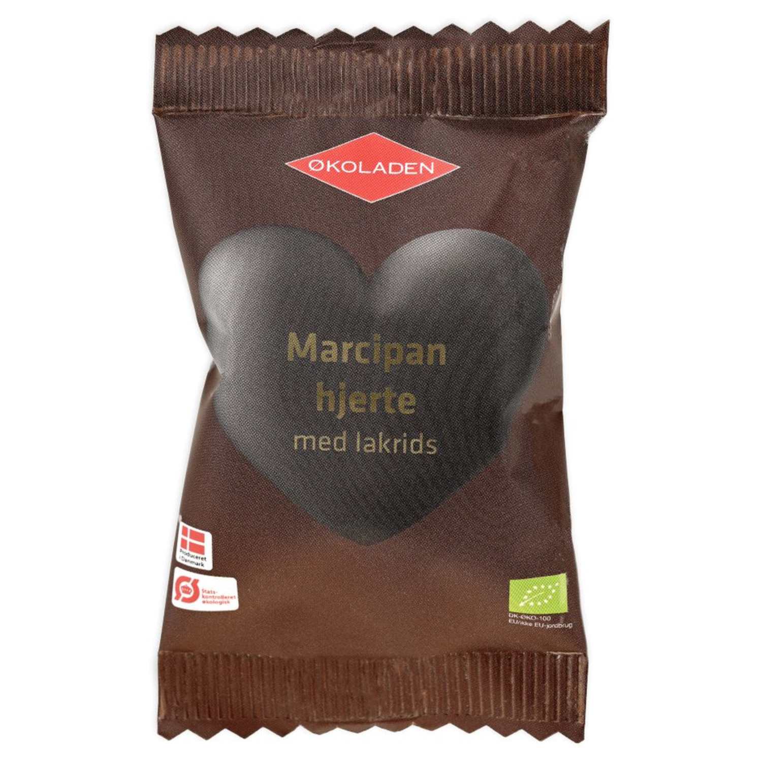 Marcipanhjerte med Lakrids og Hvid Chokolade Økologisk - 19 gram - Økoladen