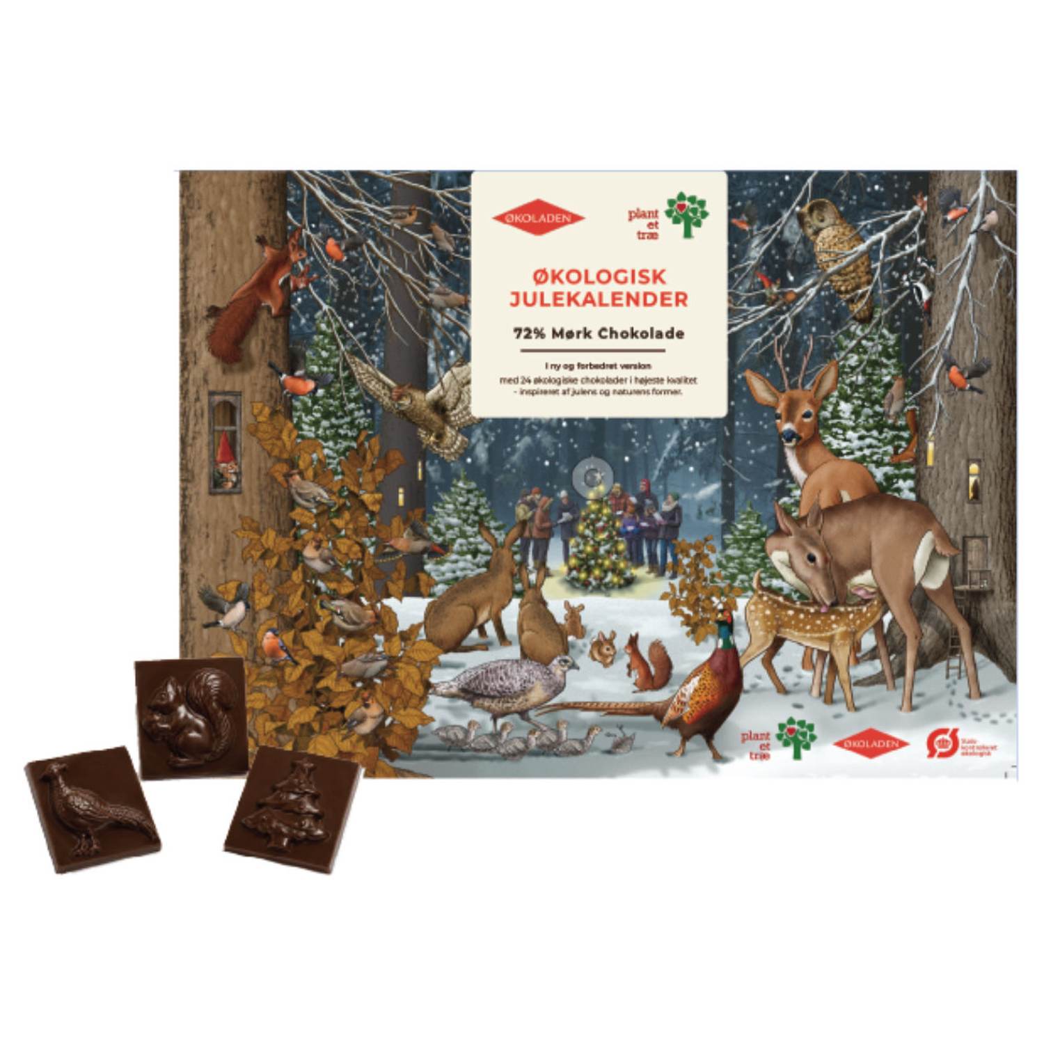 Julekalender Mørk Chokolade, Økologisk, Plant et Træ - 120 Gram - Økoladen