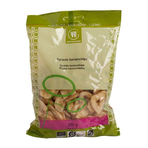 Bananchips sprød snack Økologisk- 200 gr - Urtekram 
