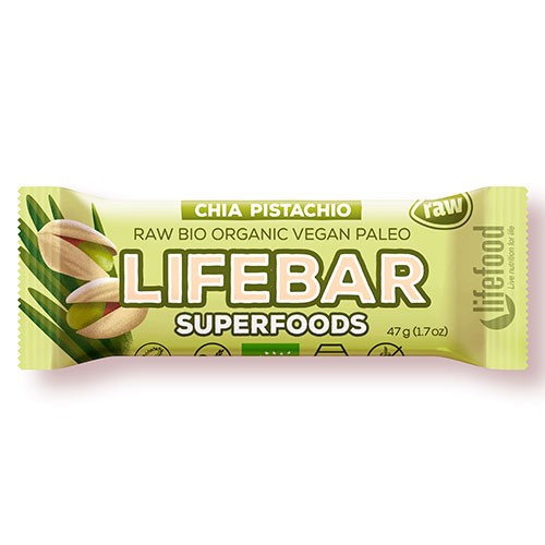 LifeBar Chia Pistacienød RAW Økologisk - 47 gram - Lifefood