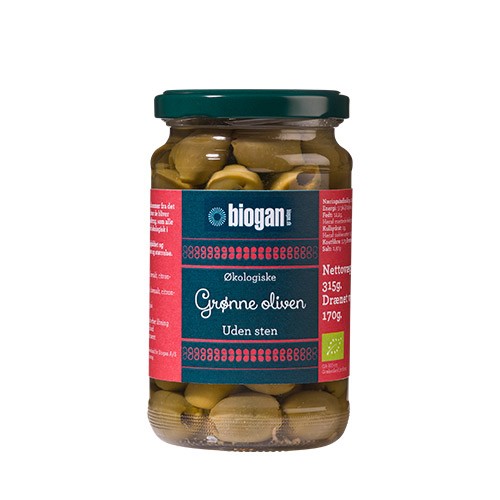 Oliven grønne uden sten Økologisk- 340 gr - Biogan