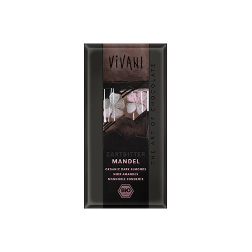 Chokolade mørk med hele mandler Økologisk - 100 gram - Vivani 