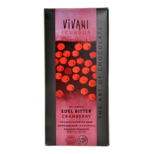 Vivani mørk chokolade m.tranebær - 100 gram