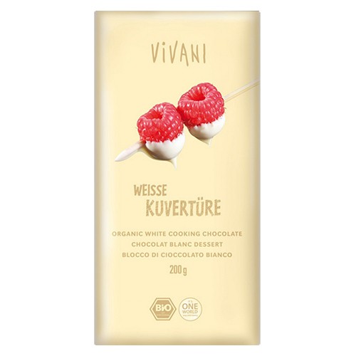 Kuoverture hvid overtrækschokolade Økologisk - 220 gram - Vivani 