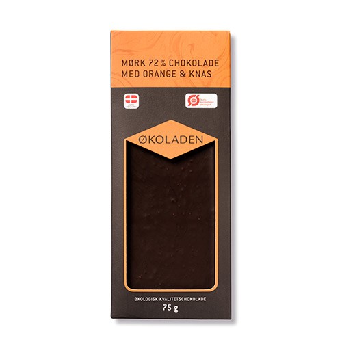Chokolade mørk orange/knas Økologisk 72% - 75 gram - Økoladen