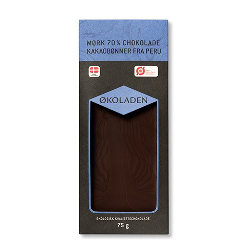 Chokolade mørk 70% Økologisk kakaobønner fra Peru - 75 gram - Økoladen