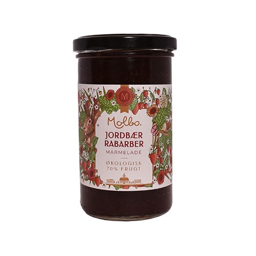Jordbær & Rabarber marmelade Molbo, Økologisk - 290 gram - Rømer Vegan