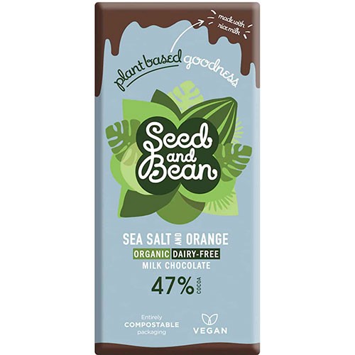 Chokolade 47% Sea Salt & Orange (plantebaseret) Økologisk - 75 gram -  Seed & Bean - Mindst holdbar til : 31-11-2023