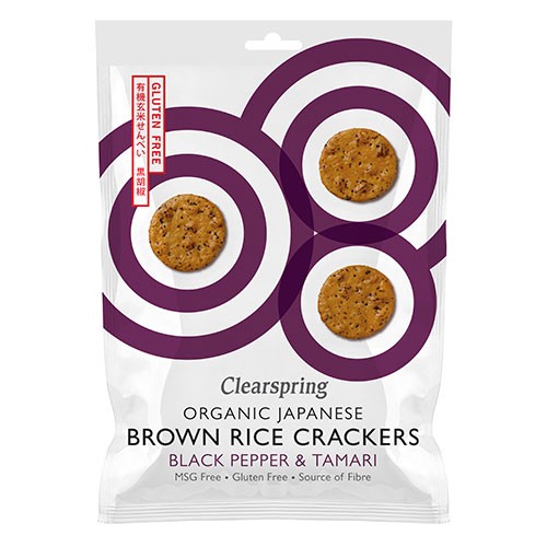 Rice Cracker Black Pepper & Tamari Økologisk  - 40 gram - Clearspring - Mindst holdbar til : 16-06-2024