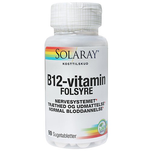 B 12 vitamin med folsyre sugetab. - 90 tab - Solaray
