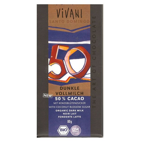 Chokolade 50% mælk/mørk Økologisk Vivani - 100 gram