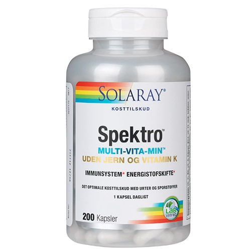 Spektro uden jern og vitamin K Multi-Vita-Min - 200 kap - Solaray