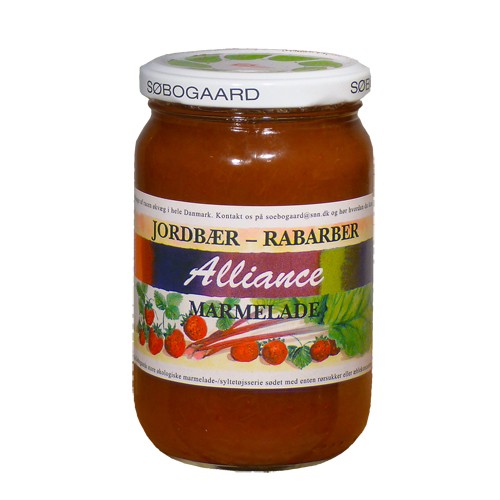 Jordbær, Rabarbermarmelade Økologisk - 400 gram - Søbogaard