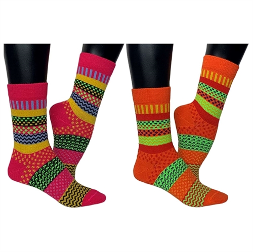 Multifarvede strømper Orange/rød - cerise/gul - str. 39/42 2 par - Clemente