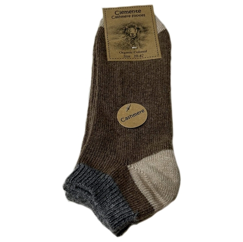 Footies med cashmere Mellemgrå/camel - str. 39/42 2 par - Clemente