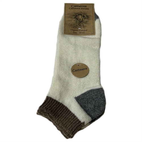 Footies med cashmere Camel/hvid - str. 39/42 2 par - Clemente