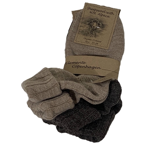 Tynde strømper med ombuk 88 % uld med alpaka Brun/beige - str. 39/42 2 par - Clemente