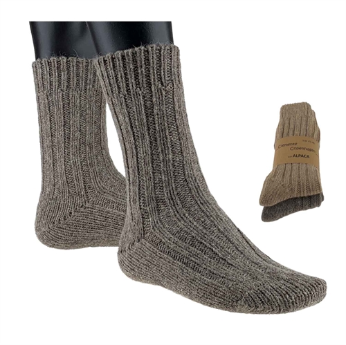 Tykke strømper 99 % uld med alpaka Beige/brun - str. 43/46 2 par - Clemente