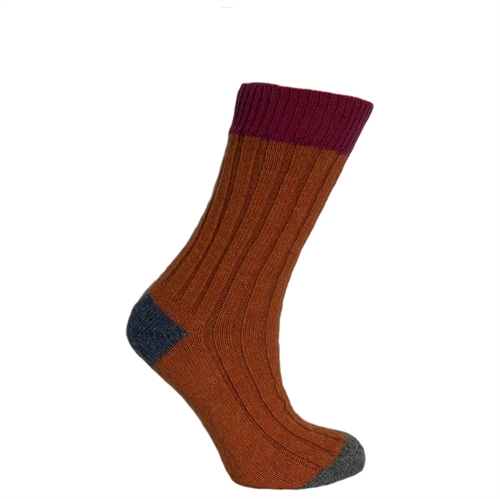 Trefarvede merinostrømper Cerise/orange - str. 43/46 1 par - Clemente