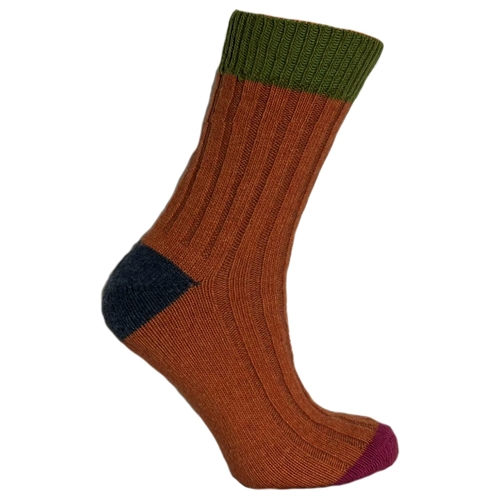 Trefarvede merinostrømper Lime/orange - str. 43/46 1 par - Clemente