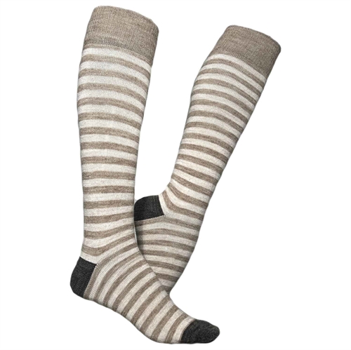 Tynde alpakaknæstrømper stribede glatstrikkede 88 % uld Beige-stribet - str. 39/42 1 par - Clemente
