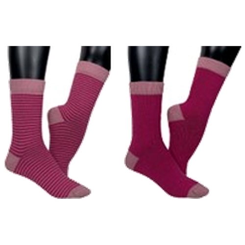 Uldstrømper kombi striber og hæl/tå Støvet rosa/cerise & cerise - str. 39/42 2 par - Clemente