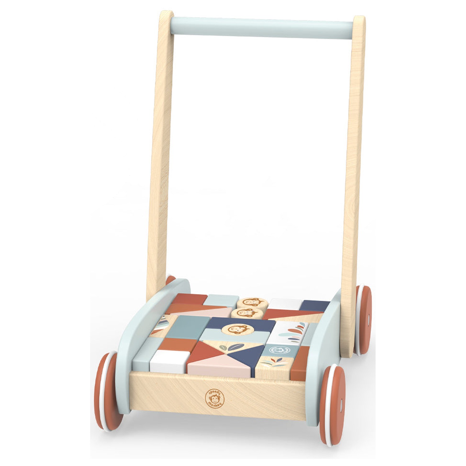 Block Walker Gåvogn i Træ med Klodser 1-3 år - 1 stk - Speedy Monkey