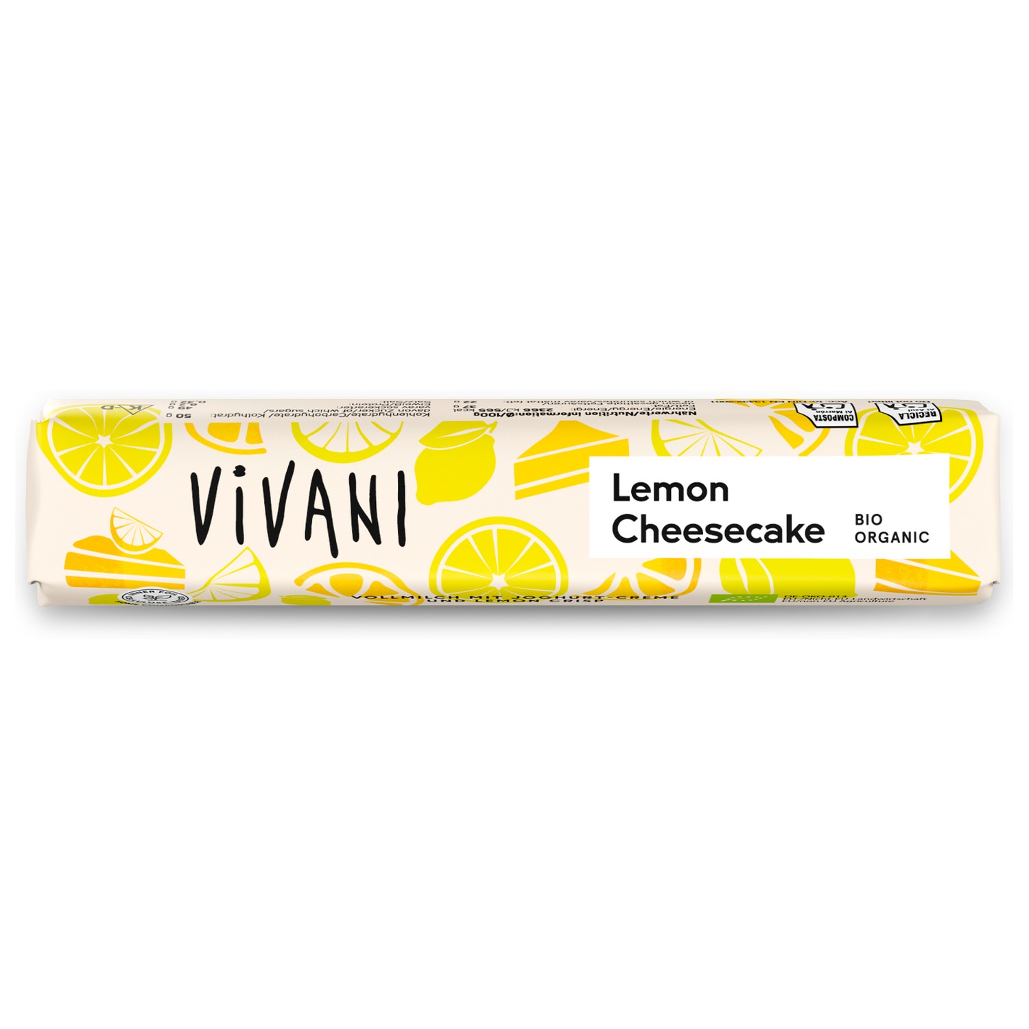 Mælkechokolade Lemon Cheesecake Økologisk - 40 gram - Vivani